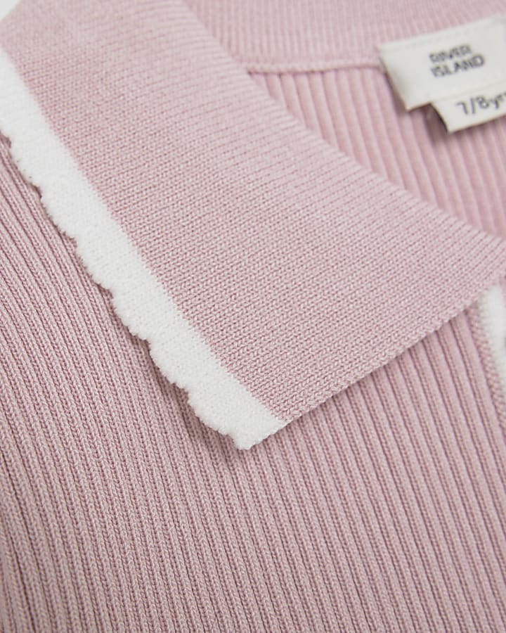 Girls Pink Tipped Polo Top