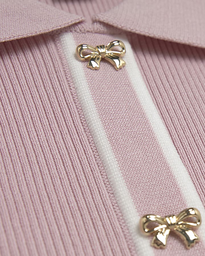 Girls Pink Tipped Polo Top