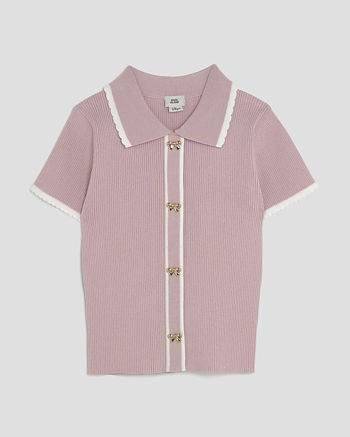 Girls Pink Tipped Polo Top