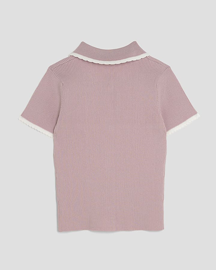 Girls Pink Tipped Polo Top