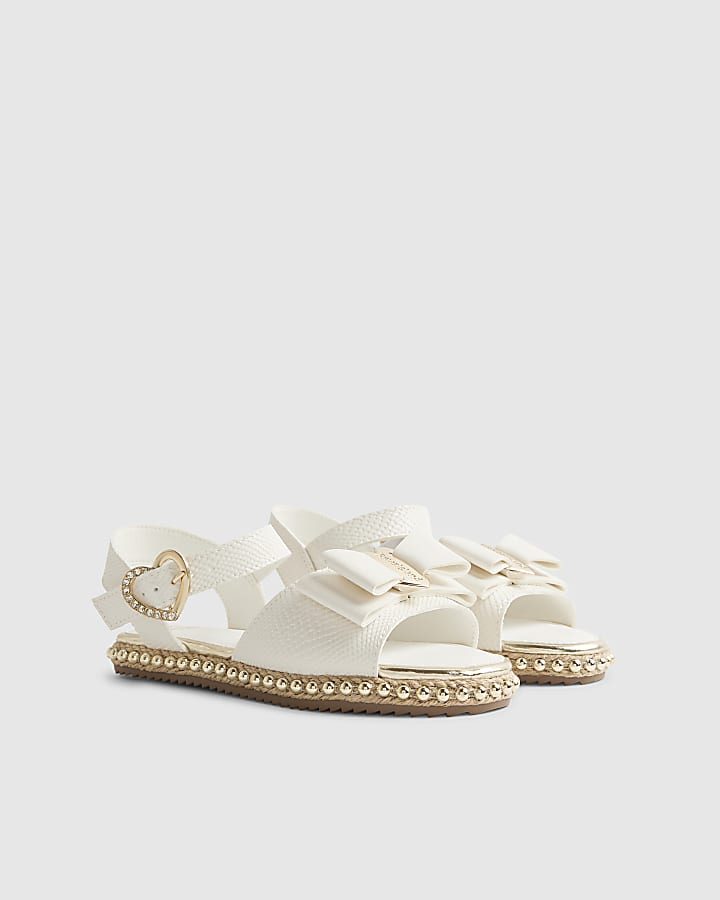 Girls White Snake Bow Espadrille Sandals