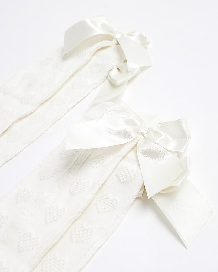 Girls White Pack Of 2 Bow Knee High Socks