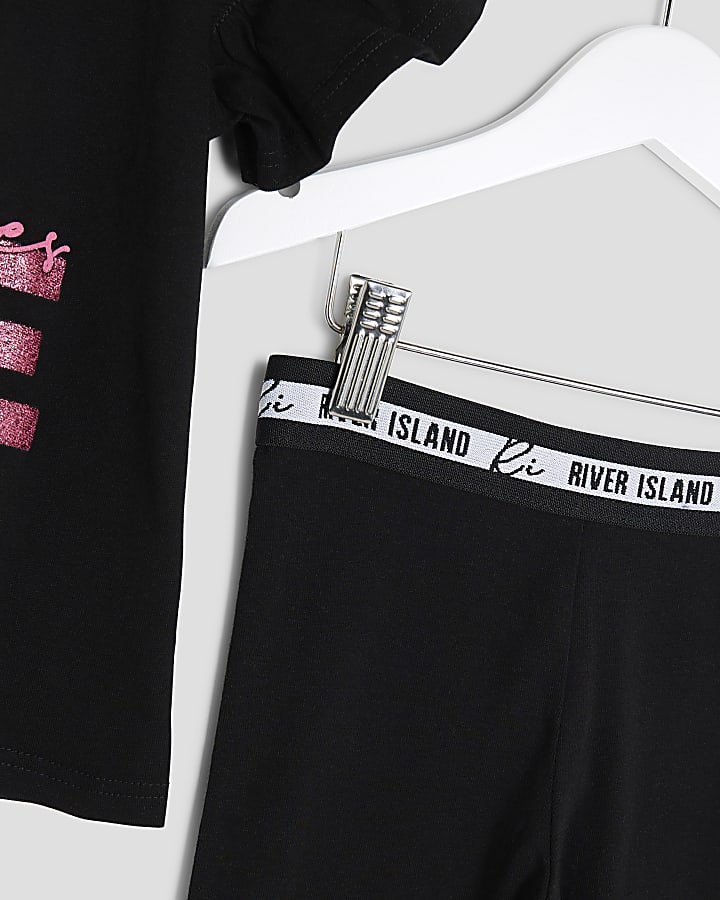 Mini Girls Black Love Bear T-Shirt Set