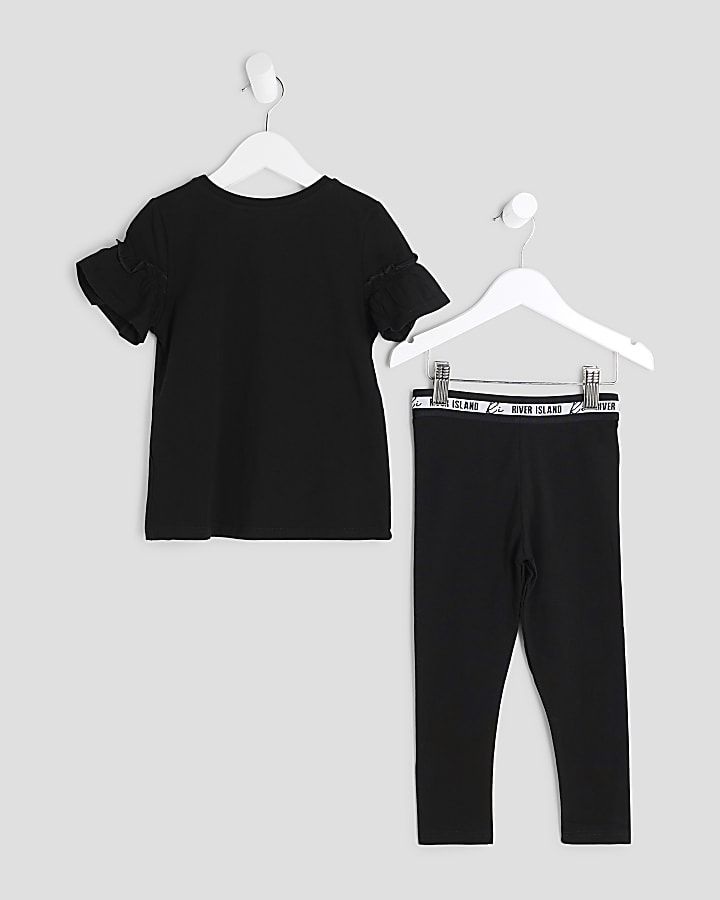 Mini Girls Black Love Bear T-Shirt Set