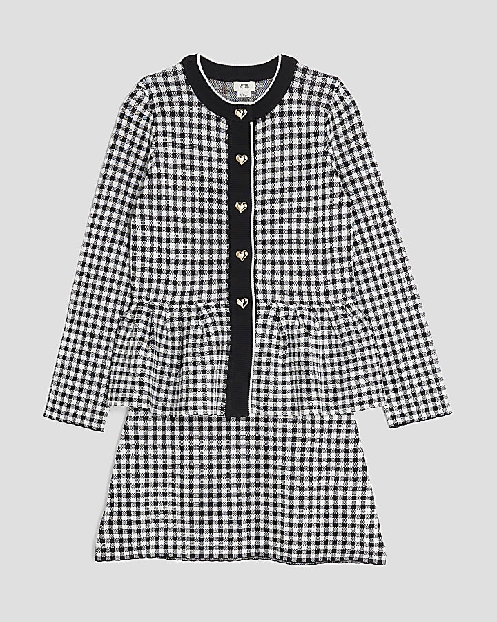 Girls Black Gingham Cardigan Set