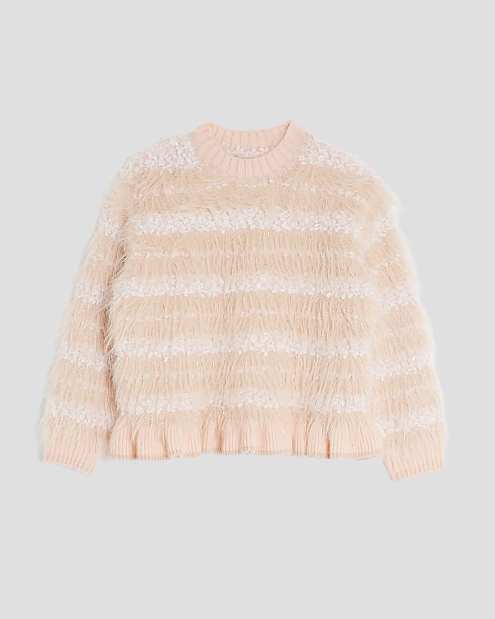 Girls Pink Lurex Fluffy Jumper