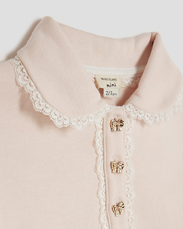 Mini Girls Pink Lace Collar Sweatshirt Set