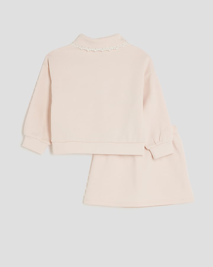 Mini Girls Pink Lace Collar Sweatshirt Set