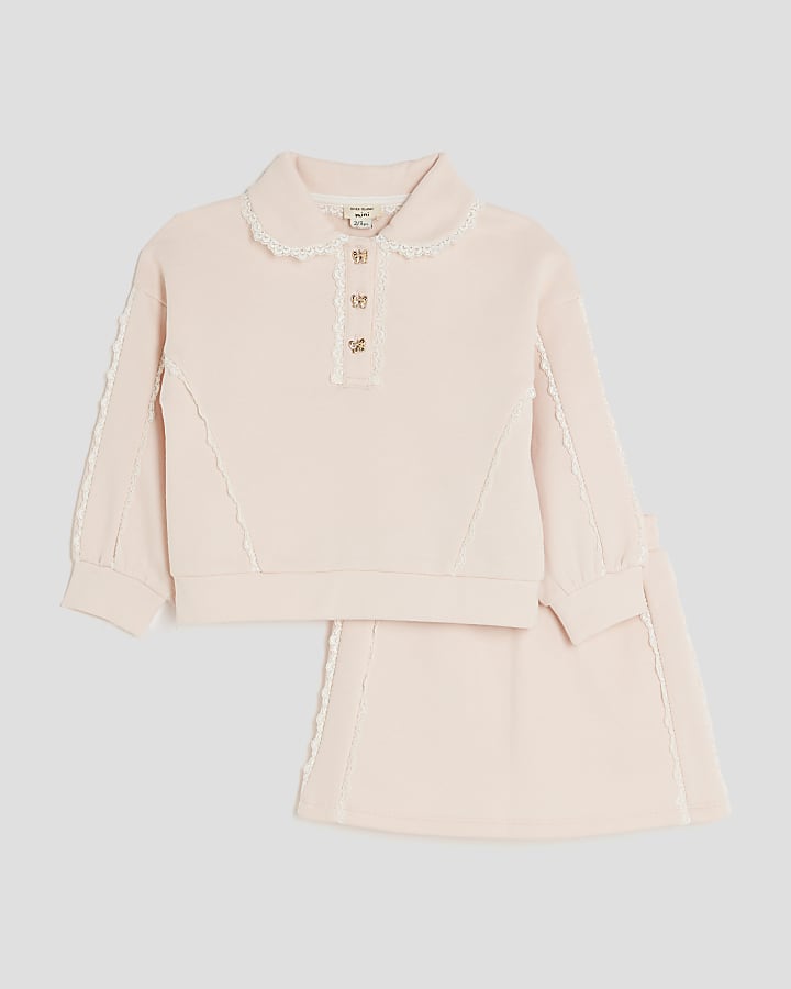 Mini Girls Pink Lace Collar Sweatshirt Set
