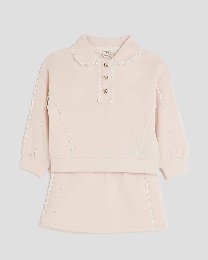 Mini Girls Pink Lace Collar Sweatshirt Set