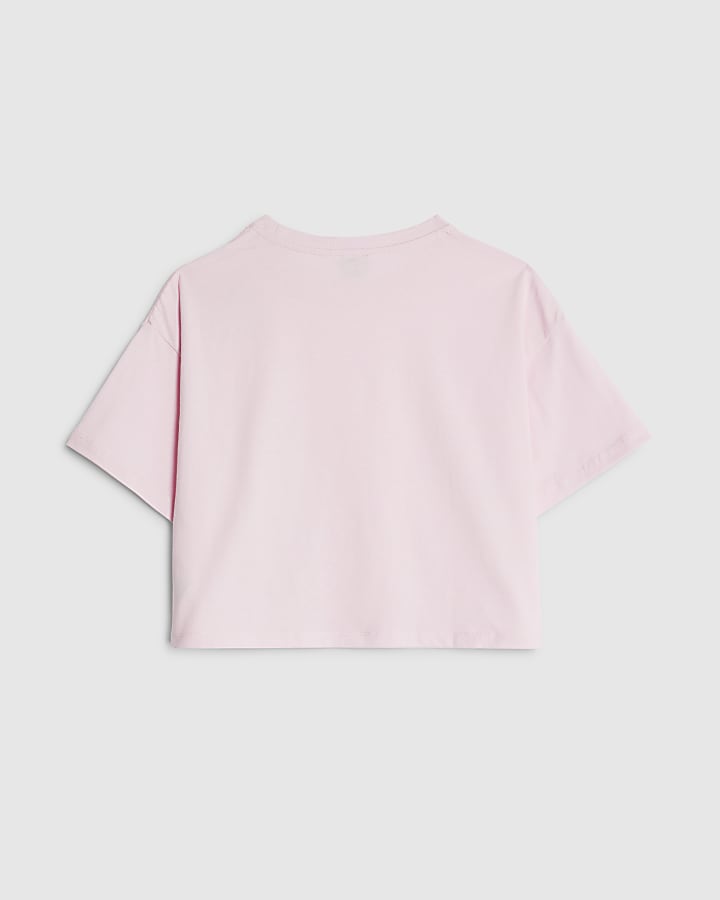 Girls Pink Diamante Bow Crop T-shirt