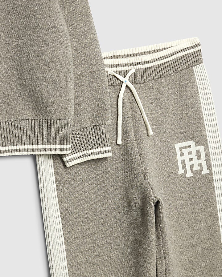 Boys Grey Knitted Baseball joggers Set
