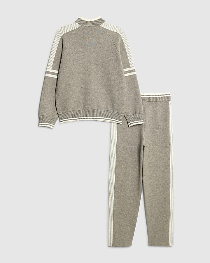 Boys Grey Knitted Baseball joggers Set