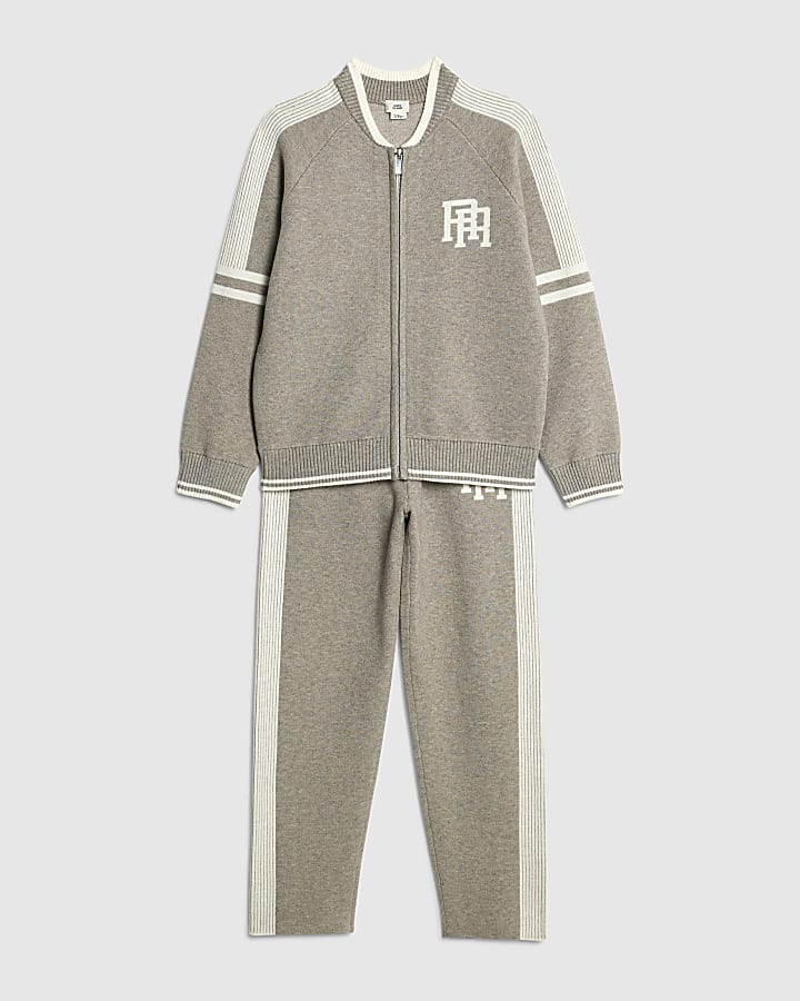 Boys Grey Knitted Baseball joggers Set