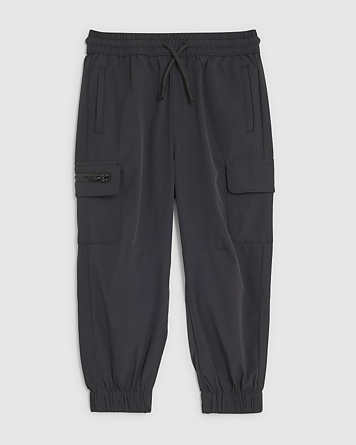 Mini Boys Black Zip Cargo Trousers