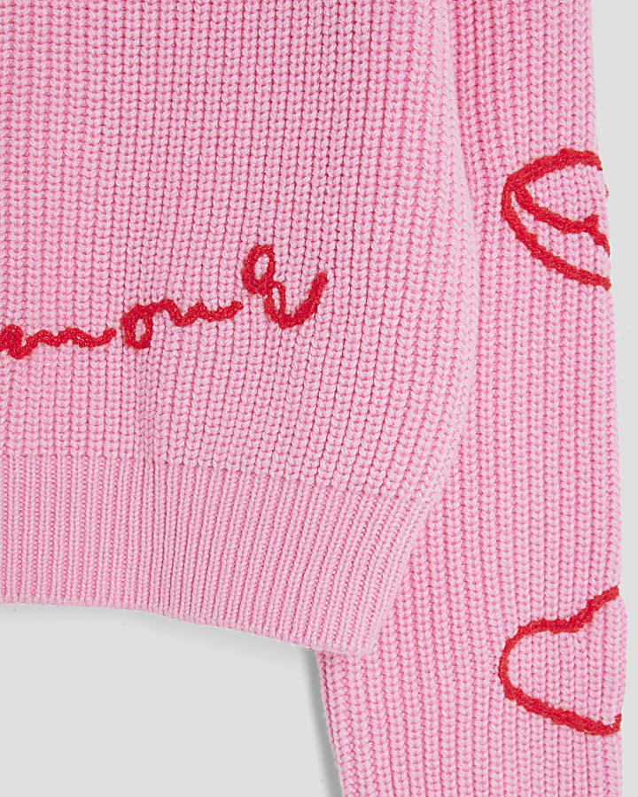 Girls Pink Knitted Graffiti Jumper