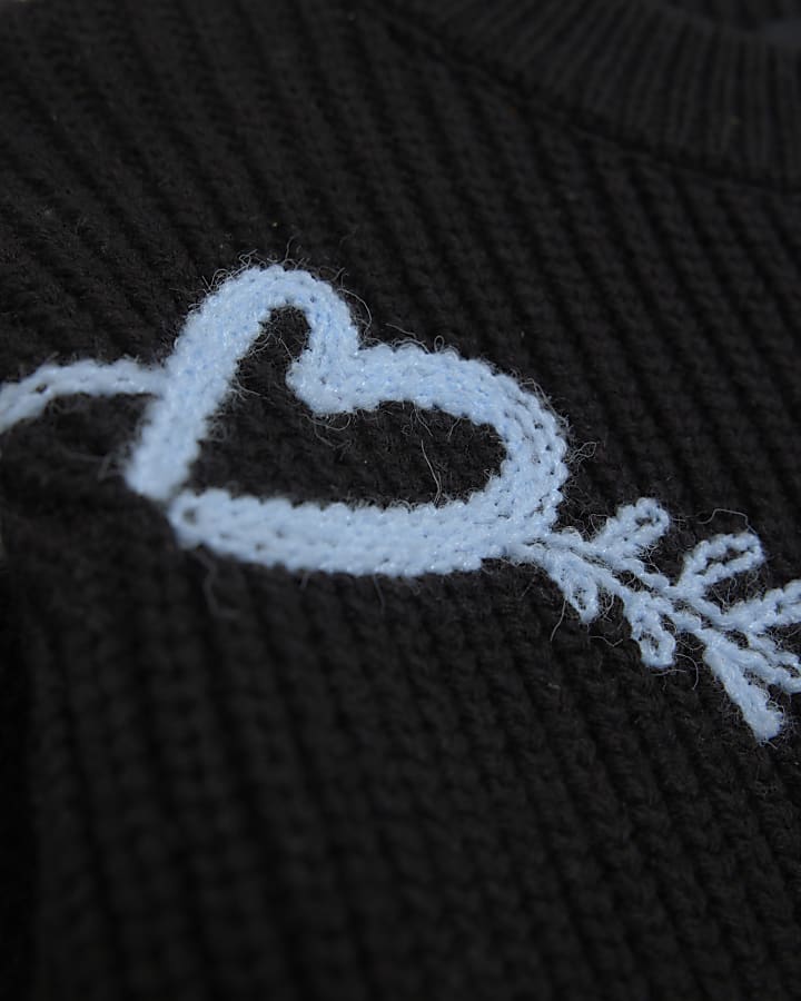 Girls Black Knitted Graffiti Jumper