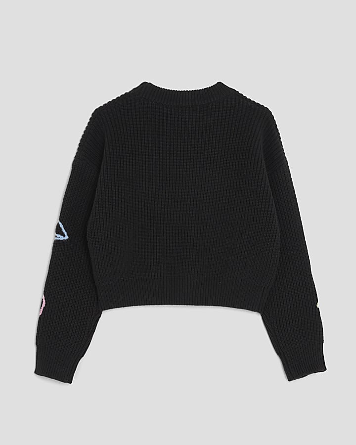 Girls Black Knitted Graffiti Jumper