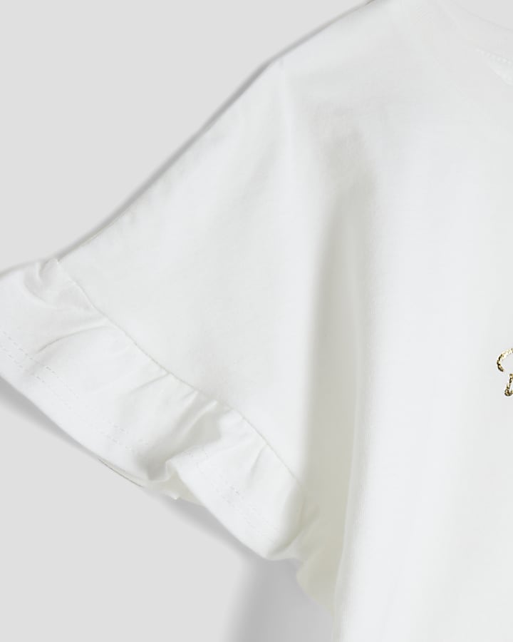Girls White RI Frill T-shirt
