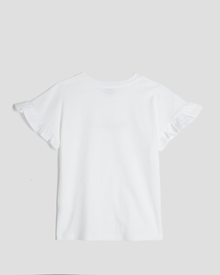 Girls White RI Frill T-shirt