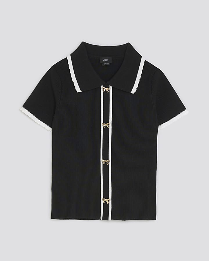 Girls Black Tipped Polo Top