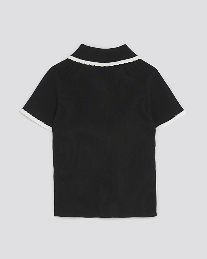 Girls Black Tipped Polo Top