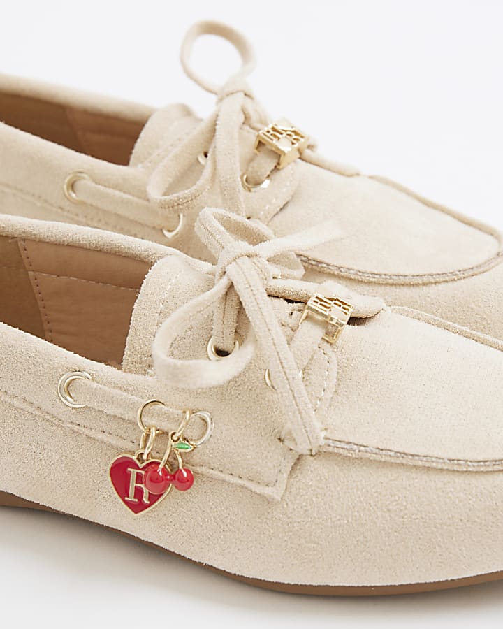 Girls Beige Charm Boat Shoe