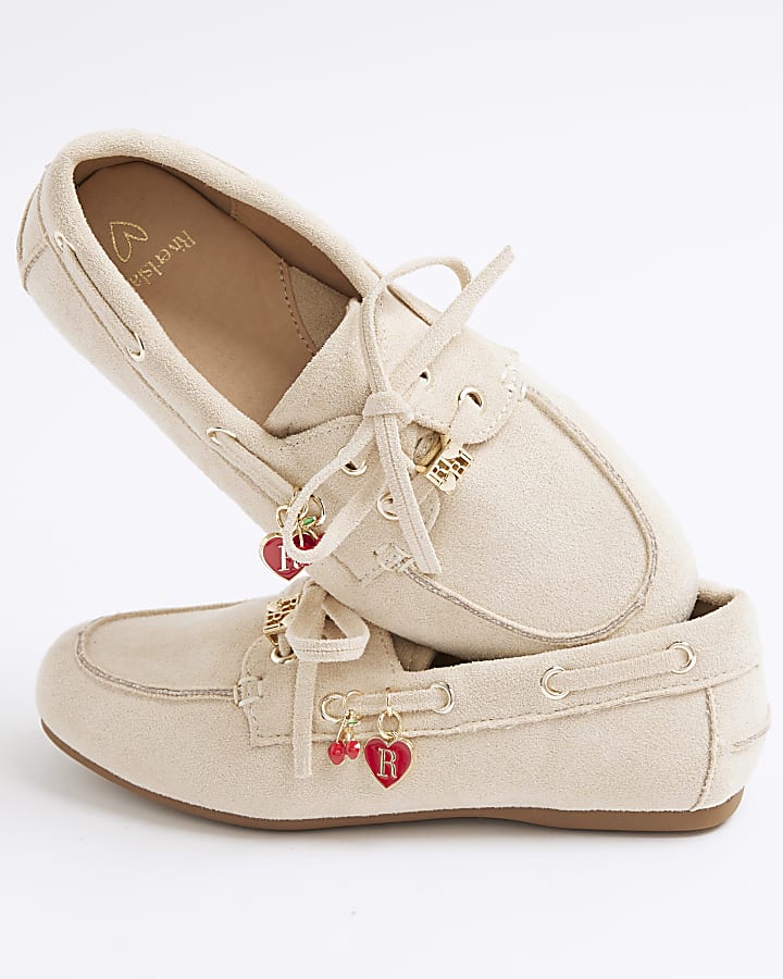 Girls Beige Charm Boat Shoe
