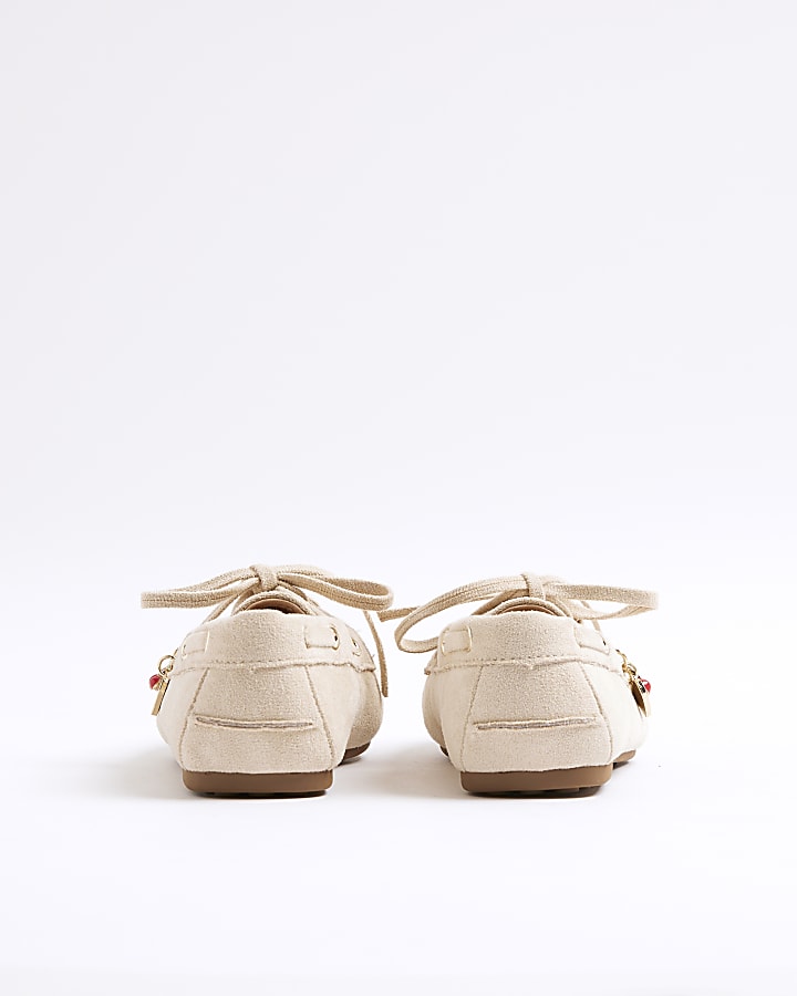 Girls Beige Charm Boat Shoe