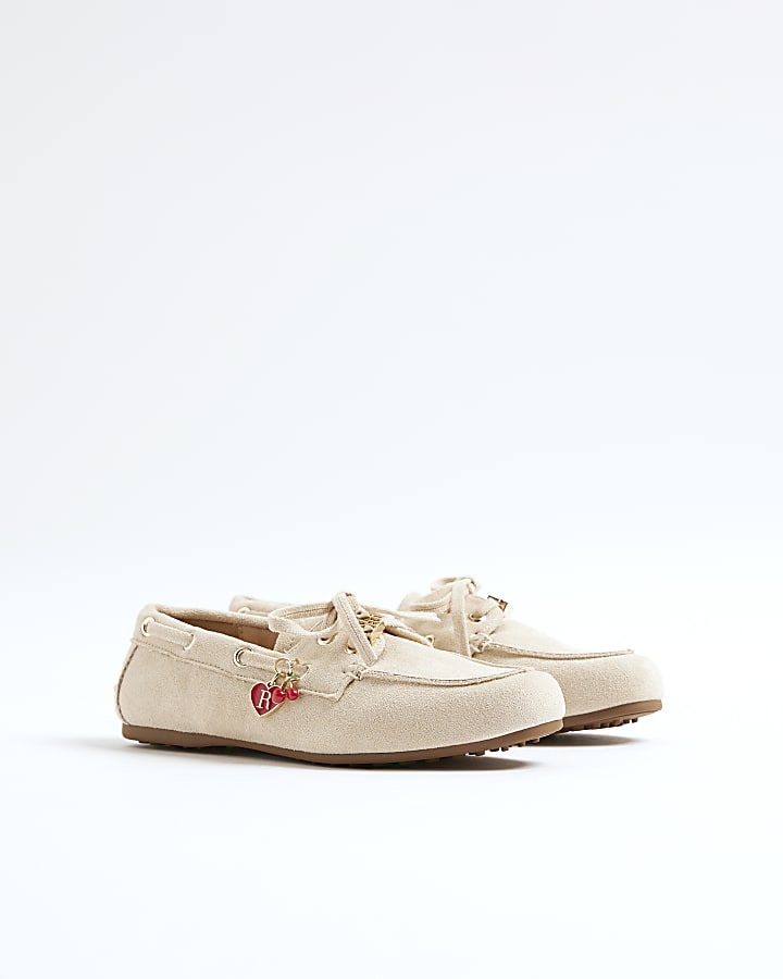 Girls Beige Charm Boat Shoe
