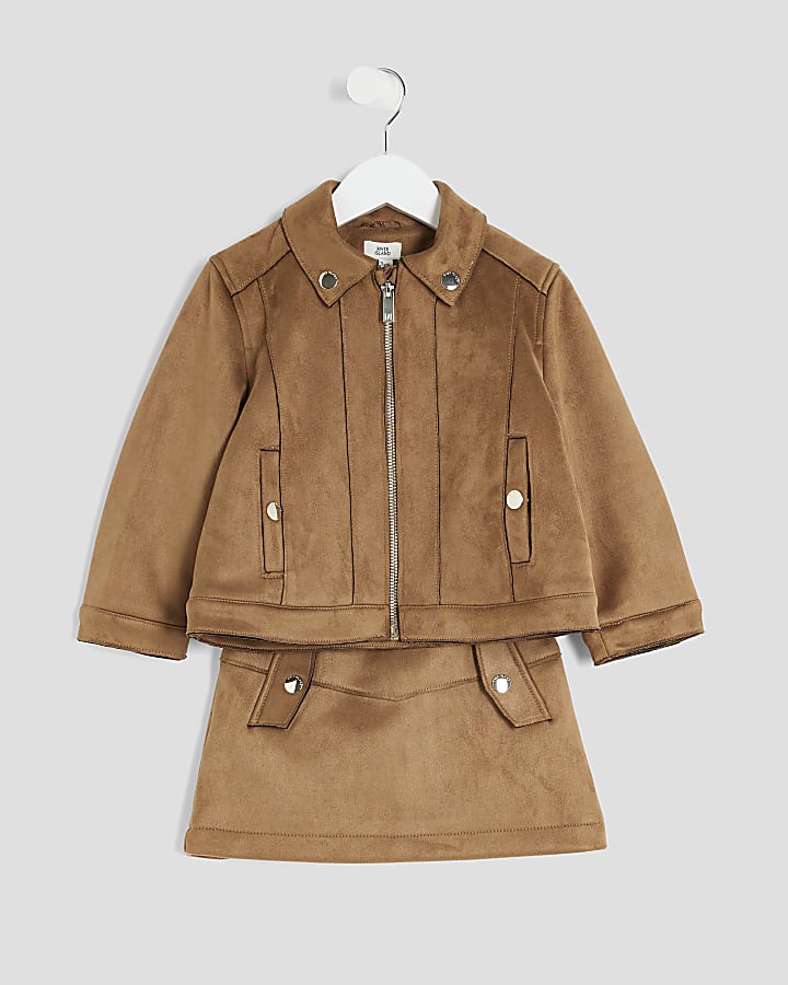 Mini Girls Brown Suede Skirt Set