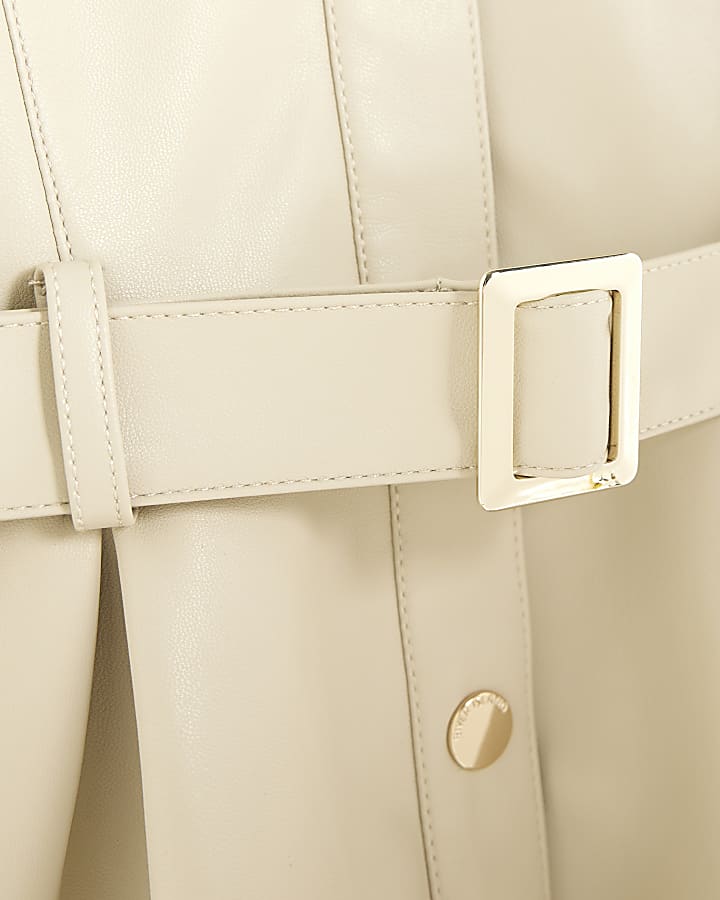 Mini Girls Cream Faux Leather Shirt Dress