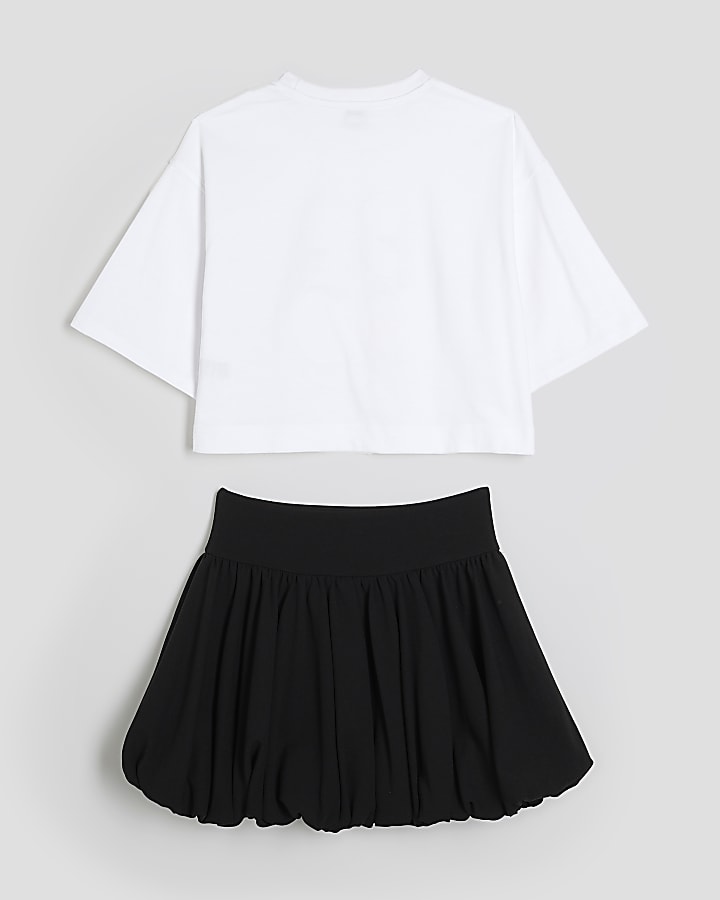 Girls Beige Cherry Bubble Hem Skirt Set