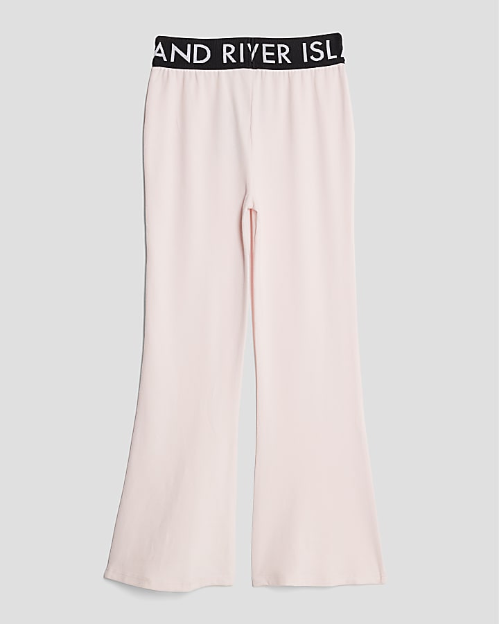 Girls Pink RI Waistband Flared Leggings
