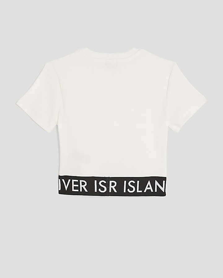 Girls White Ribbed RI Waistband Top