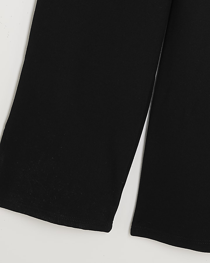 Girls Black Wide Leg RI Waistband Joggers