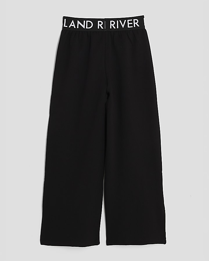 Girls Black Wide Leg RI Waistband Joggers