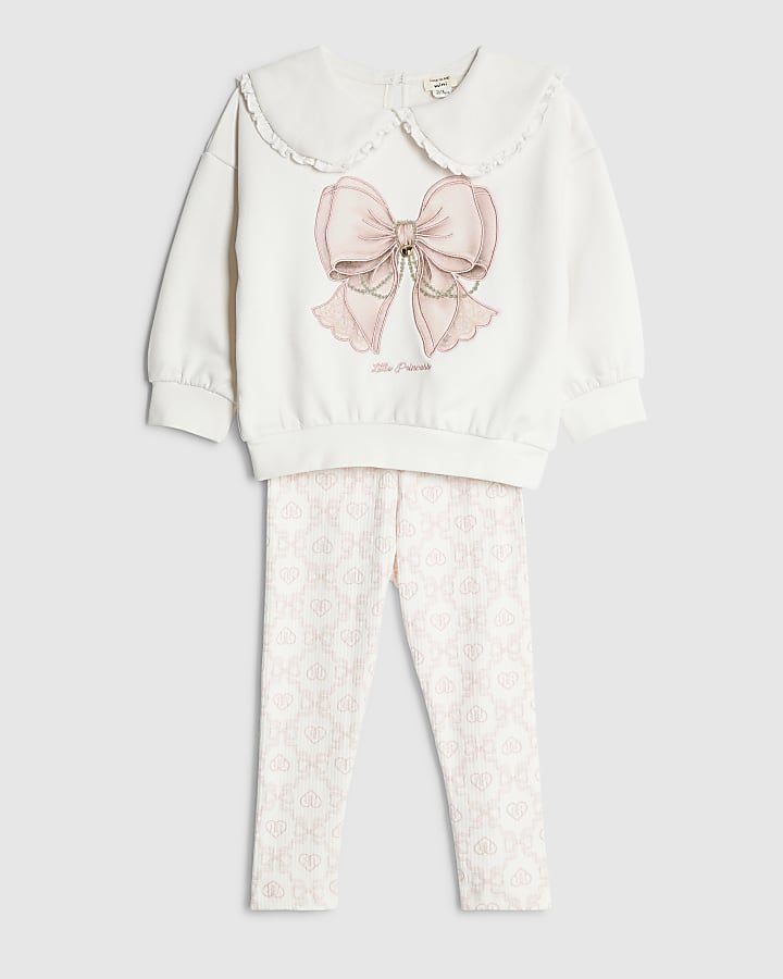 Mini Girls Cream Bow Sweatshirt Set