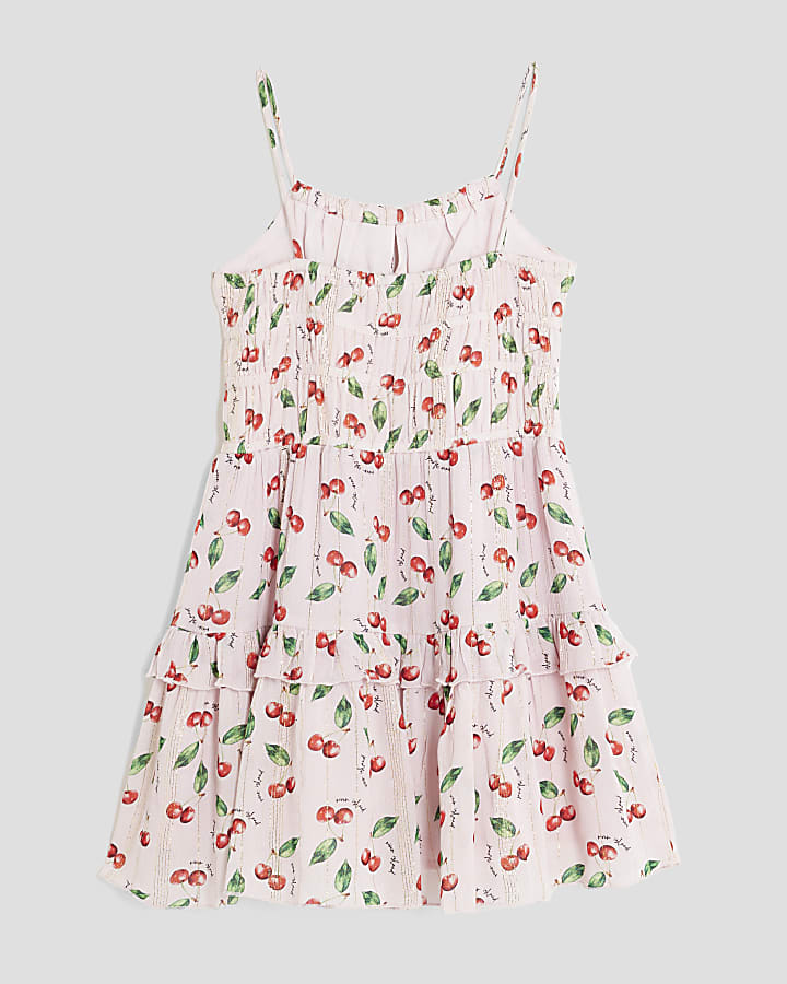 Girls Pink Cherry Mini Dress