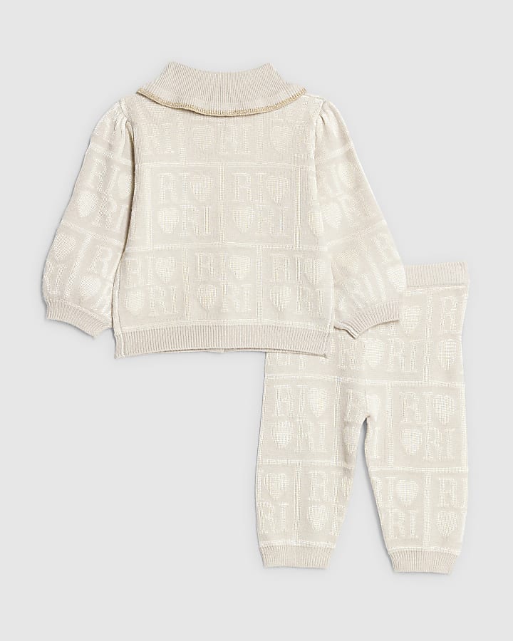 Baby Girls Beige Monogram Cardigan Set