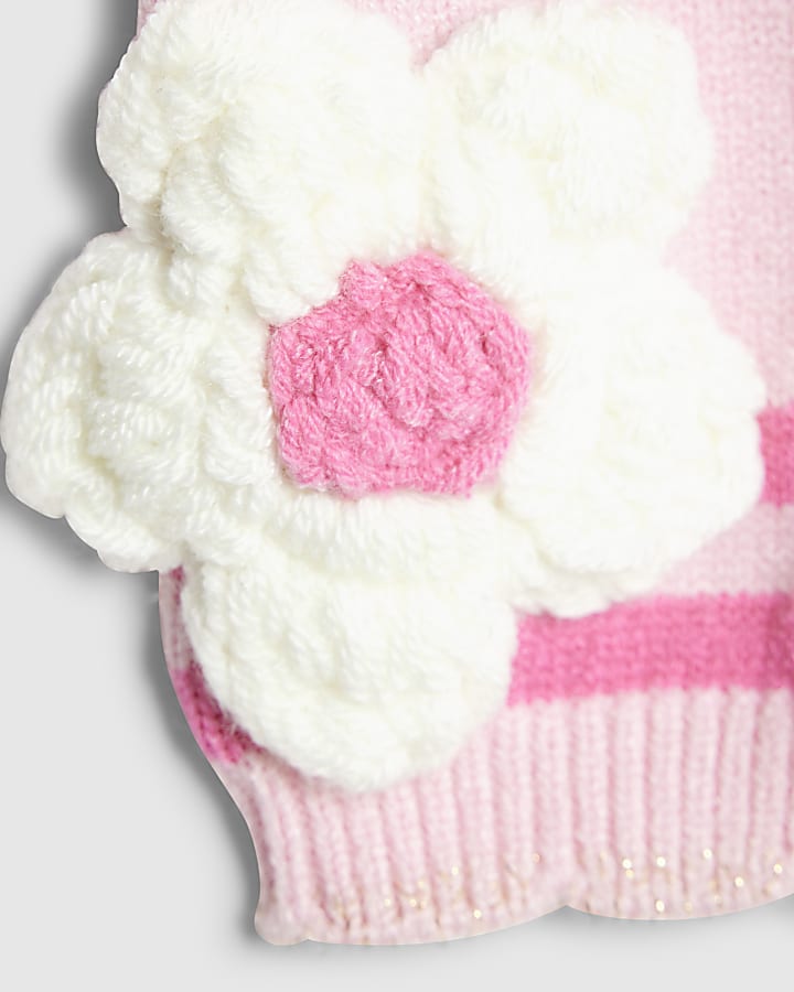 Baby Girls Pink Stripe Flower Cardigan Set
