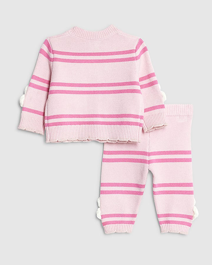Baby Girls Pink Stripe Flower Cardigan Set