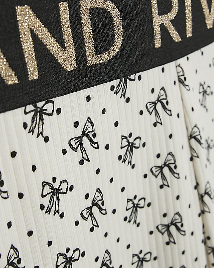 Mini Girls Cream Bow Ribbed Top Set