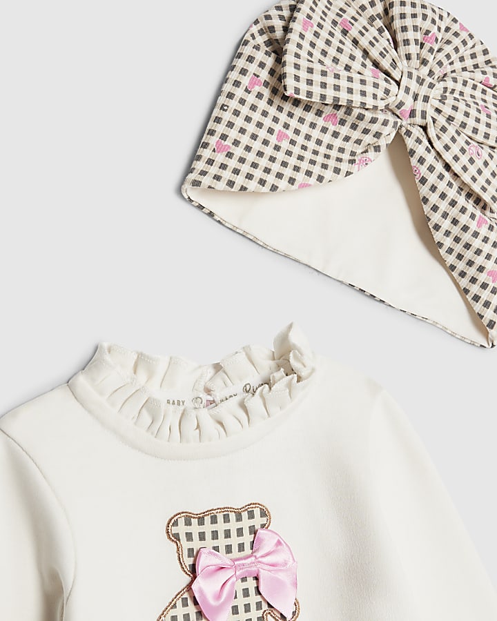 Baby Girls Cream Gingham Top 3 Piece Set