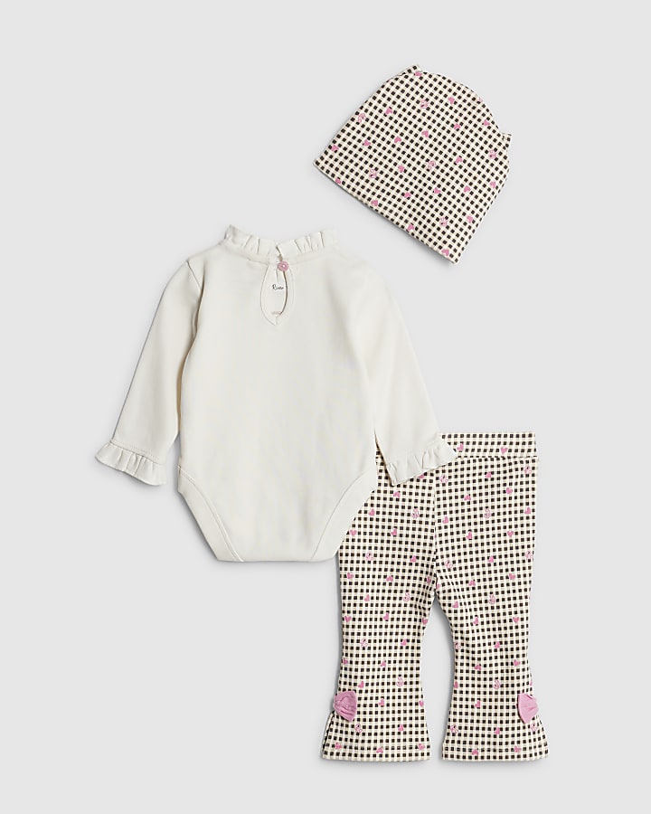 Baby Girls Cream Gingham Top 3 Piece Set