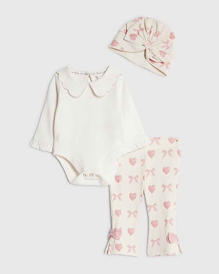 Baby Girls White 3 Piece Turban Set