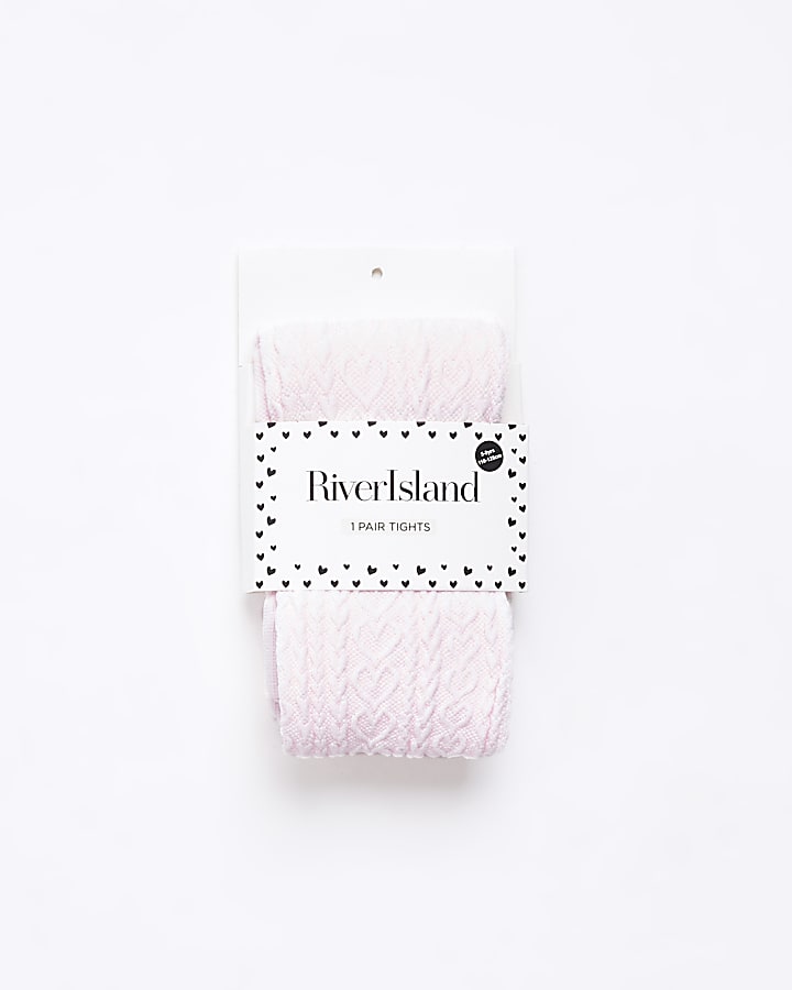 Girls Pink Heart Cable Knit Tights