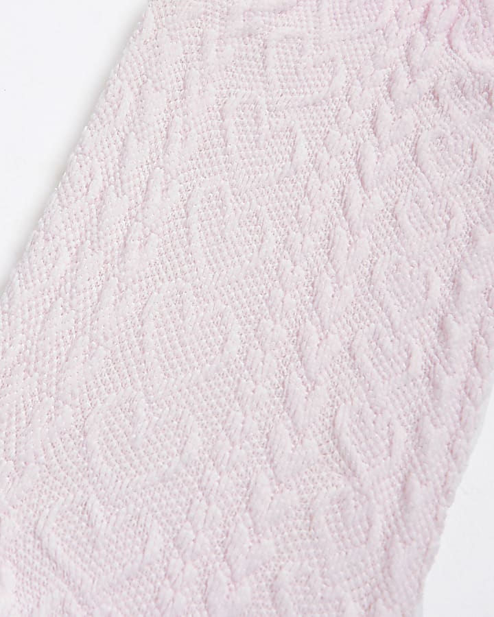 Girls Pink Heart Cable Knit Tights