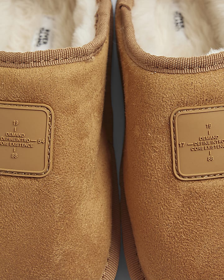 Boys Beige Faux suede Snug Slippers