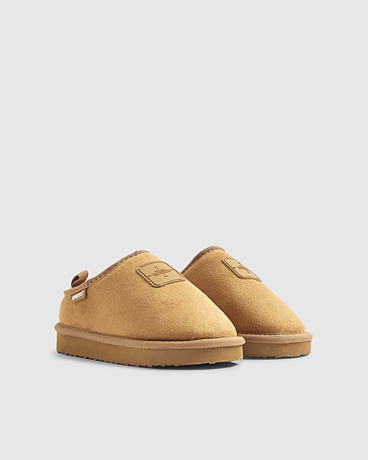 Boys Beige Faux suede Snug Slippers